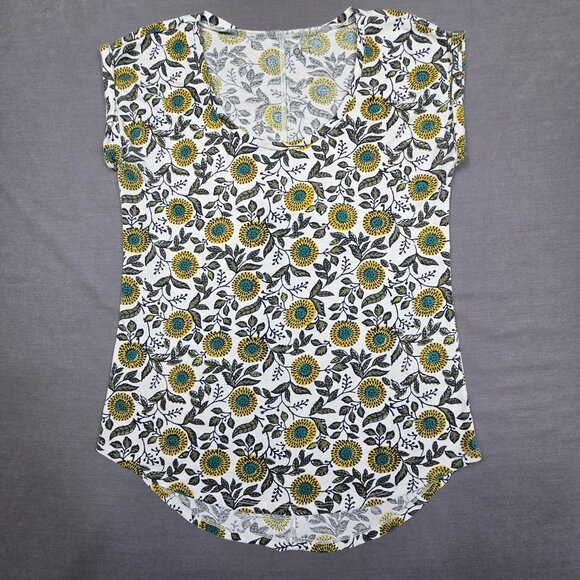 Loft Outlet Tops - LOFT Floral Short Sleeve Tee Size S White Yellow & Blue Linen Blend